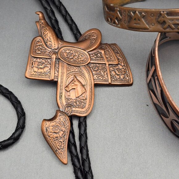 VTG Southwestern Copper & Turquoise Jewelry Equestrian Western Signed Lot of 7 - Picture 5 of 11